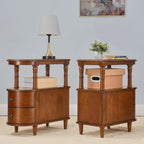 Narrow End Side Table With 2 Drawers and Storage Shelf, Slim Side Tables, Farmhouse Sofa Beside Table- for Small Spaces, Living Room Telephone Tables, Tools-free Assembly, Caramel Brown BG-A508-MG