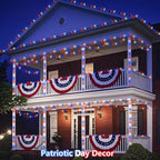 QITONG 500 LED Red White and Blue String Lights,165ft 4th of July Lights Plug in Outdoor Indoor, 8 Modes Clear Wire Patriotic Light for Independence Day Memorial Day Celebration Party Decor