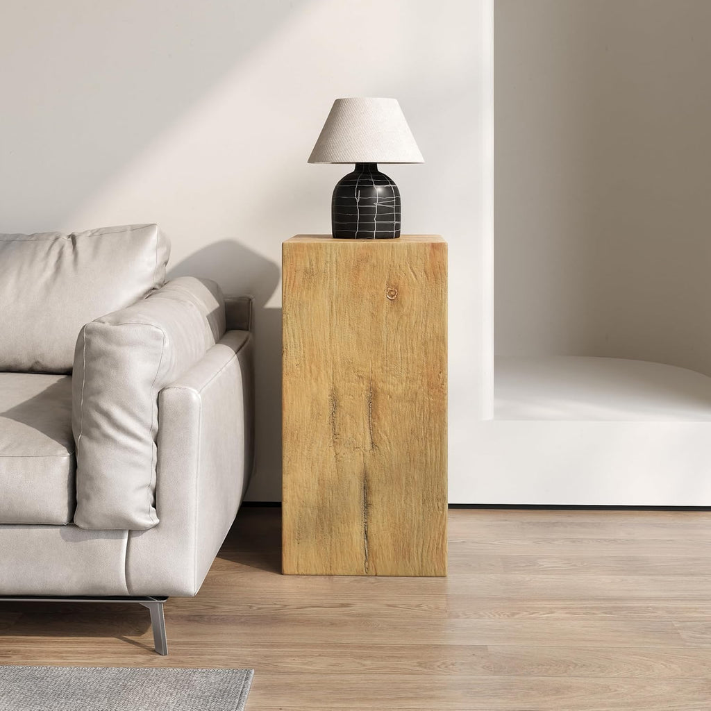 JIJIWANG 33.75" Square Living Room Side Table,Wood-Like Distressed Finish End Table,Decorative Coffee Tables for Indoor Outdoor Usage,Space Saving Furniture,Natural