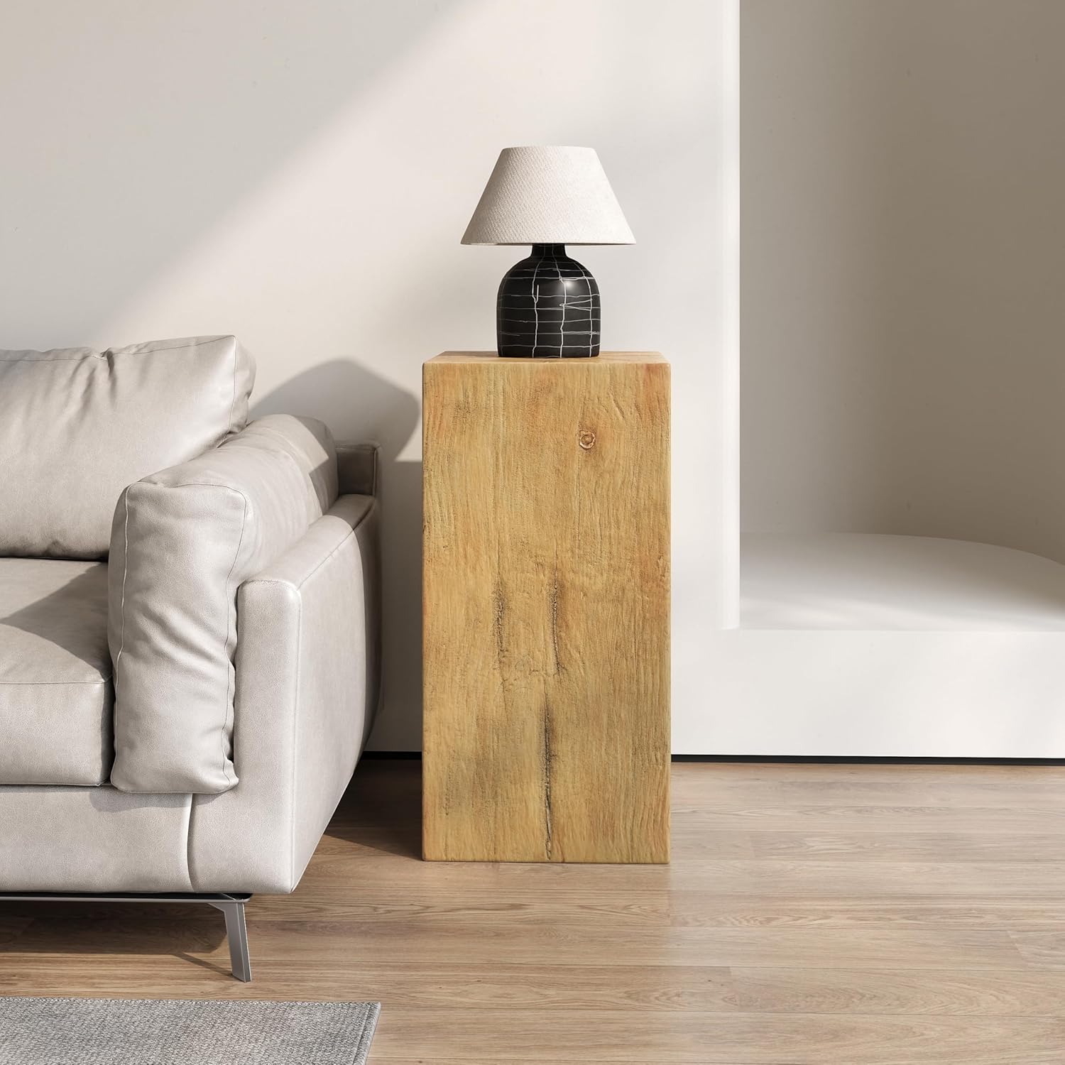 JIJIWANG 33.75" Square Living Room Side Table,Wood-Like Distressed Finish End Table,Decorative Coffee Tables for Indoor Outdoor Usage,Space Saving Furniture,Natural