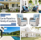 Outdoor Furniture Set: 11 PCS Patio Furniture Set with Outdoor Swivel Rocker Patio Chairs, Light Beige/Light Blue
