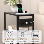 Small Narrow Side Table with Charging Station, Skinny End Table for Small Spaces, Slim Nightstand with Outlets, Sofa Bedside Table in Living Room, Bedroom, Study, Kitchen and Balcony(Grey)