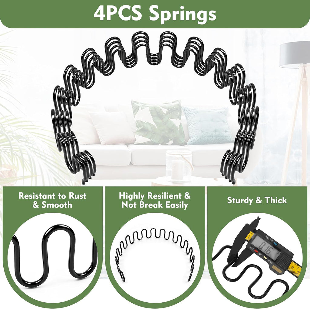 25" Couch Spring Repair Kit, 4Pack Upholstery Spring Seat Repair | for Fixing Sagging Sofa Recliner, 236” Stay Wire/ 4P Springs/ 10P Clips/ 20P Stay Wire Clips/ 40P Nails