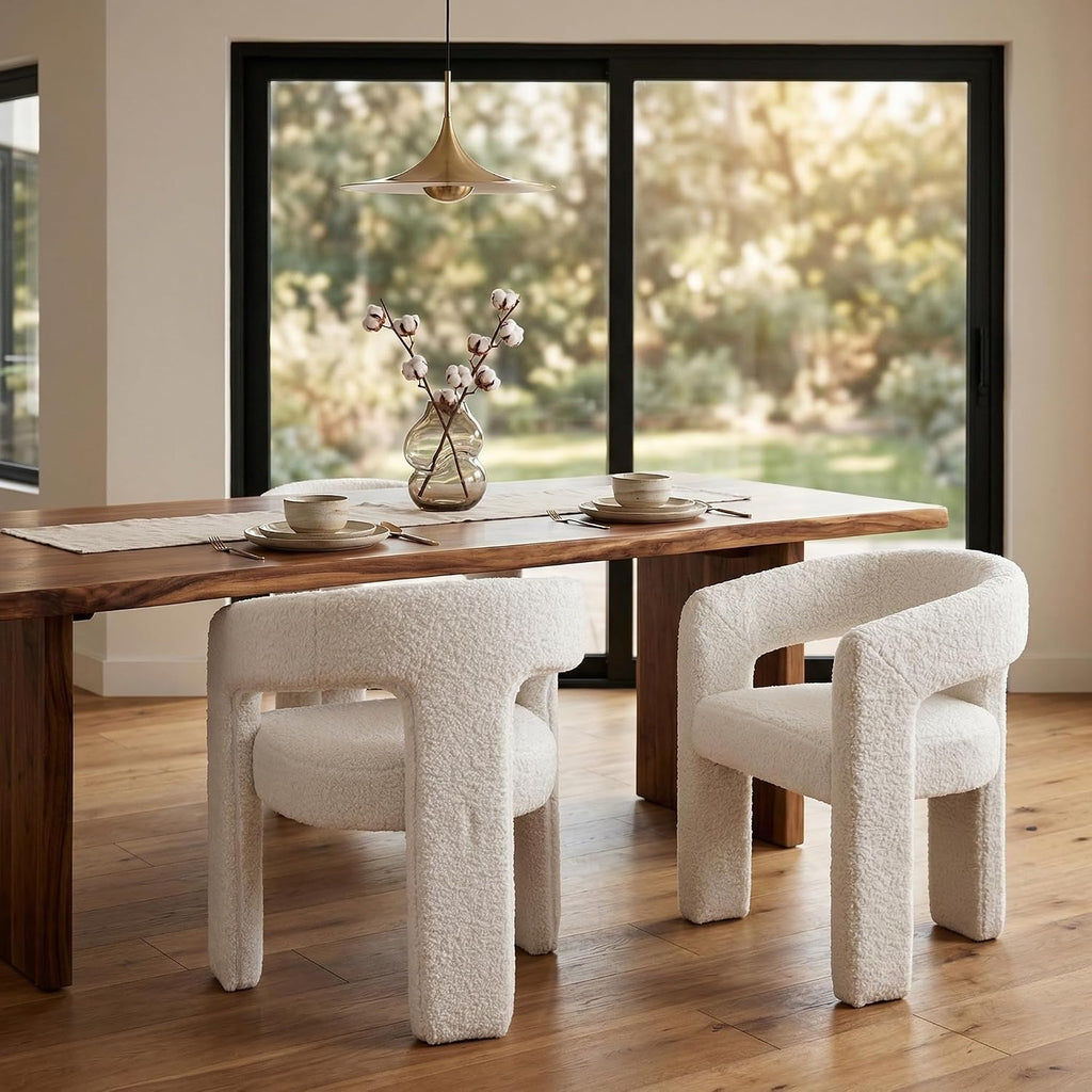 HNY Modern Barrel Kitchen & Dining Room Chair, Sherpa Upholstered Accent Chair with Arm, 18.5'' Wide Side Armchairs Vanity Chairs for Living Room Bedroom Makeup Small Spaces, White
