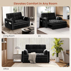 Yaheetech 3 in 1 Sofa Bed Convertible Velvet Sofa Pull Out Couch Folding Loveseat Sleeper with Adjustable Backrest, Armrest Pillows, USB Ports, Side Pockets for Living Room Bedroom Apartment, Black