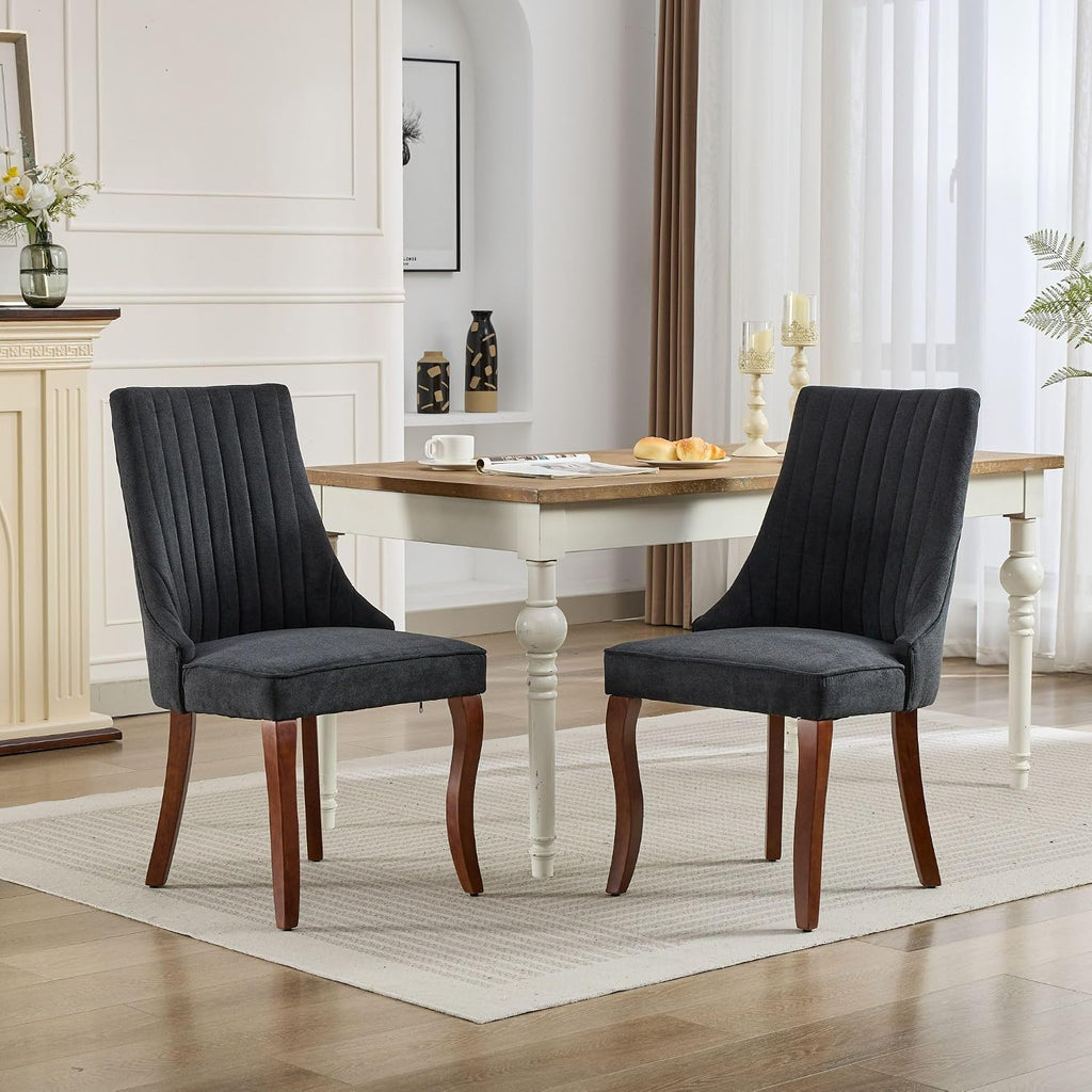LKTART Upholstered Dining Chairs Set of 2, Solid Wood Kitchen Dining Room Chairs with Thicken Padded and Nailhead Trim for Home Kitchen Bedroom Black