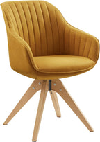 Art Leon Swivel Dining Chair, Fabric Upholstered Chair, Green | No Wheels, Beech Wood Legs, Mid Century Modern, Upholstered, 360° Swivel, Dining Room, Kitchen