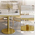 31.5'' Square Modern Dinning Table with Sintered Stone Tabletop, Golden Edge & Pedestal Base, Bistro Tulip Table for 2-4 Person for Dining Room/Cafe/Small Spaces/Restaurant (Crystal Onyx)
