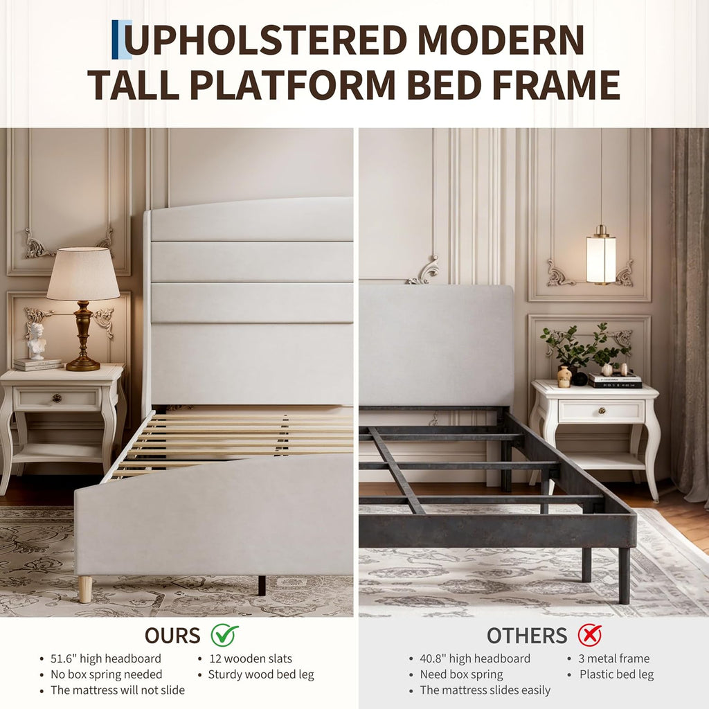 King Size Bed Frame,Upholstered Platform Bed,Wingback Headboard