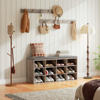 HOOBRO Shoe Storage Bench with Cushion, 39.4" L Entryway Bench with 12 Cubbies, Entryway Hall Tree with Storage, Shoe Cabinet with Coat Rack for Bedroom, Hallway, Holds up to 330 lb, Gray GY112HX01