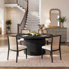 HUAHUU Extendable Round Dining Table for 4-8, 39in-77in Long Large Kitchen Table with Fluted Base, Space Saving Modern Farmhouse Oval Dinner Tables for Dining Room, Kitchen, Living Room, Natural