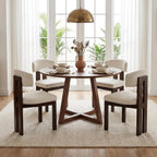 COLAMY Upholstered Dining Chairs Set of 2, Solid Wood Wobble-Free Modern Kitchen Accent Seating for Long Family Dinners, Mid Century Beige Fabric & Walnut Finish,Beige