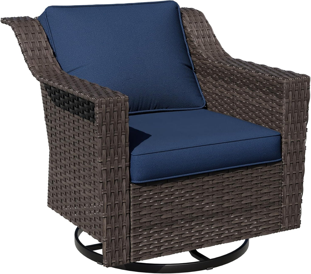 Outdoor Furniture Swivel Chair, Patio Glider Wicker Rocker Seating with Cushions for Porch Deck Balcony (Blue)