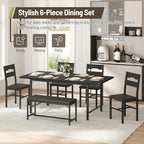 6-Piece Dining Table Set for 4-8, 63" Extendable Kitchen Table with 4 PU Upholstered Dining Room Chairs & Bench, Heavy-Duty Metal Frame, Space-Saving, for Small Space, Office, Kitchen, Black