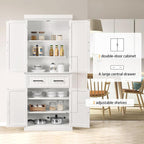 Topeakmart 72.5" H Freestanding 4-Door Kitchen Storage Cabinet,Black | Microwave Oven Stand Pantry Cabinet with S Hooks and Hutch,Freestanding Kitchen Shelves Spice Rack