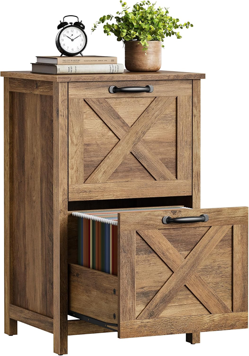 VASAGLE File Cabinet, 2-Drawer Filing Cabinet for Home Office, Modern Farmhouse, Adjustable Hanging Rail for A4 Letter Files, Printer Stand, Study Bedroom, Honey Brown UOFC086KB01S
