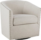 Madison Park Swivel Barrel Accent Chair, Upholstered Curved Back with 7-Inch Thick Woven Cushion, 360° Swivel, Nailhead Trim, Comfy Chair for Living Room, Bedroom, Office, 28" Wide, Neutral, Tyler