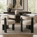 Hyfirm Modern Boho Dining Chairs Set of 2, White Boucle Upholstered Barrel Armchairs with Plush Teddy Fabric, Solid Black Wooden Legs, Mid-Century Accent Chairs for Dining Room, Living Room, Kitchen