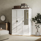 ANCTOR 3 Door Armoire Wardrobe Closet with Mirror, Large Wardrobe Closet with Doors, White Armoire for Bedroom with Hanging Rods & Shelves for Long Clothing, Short Clothing and Stacking, Modern