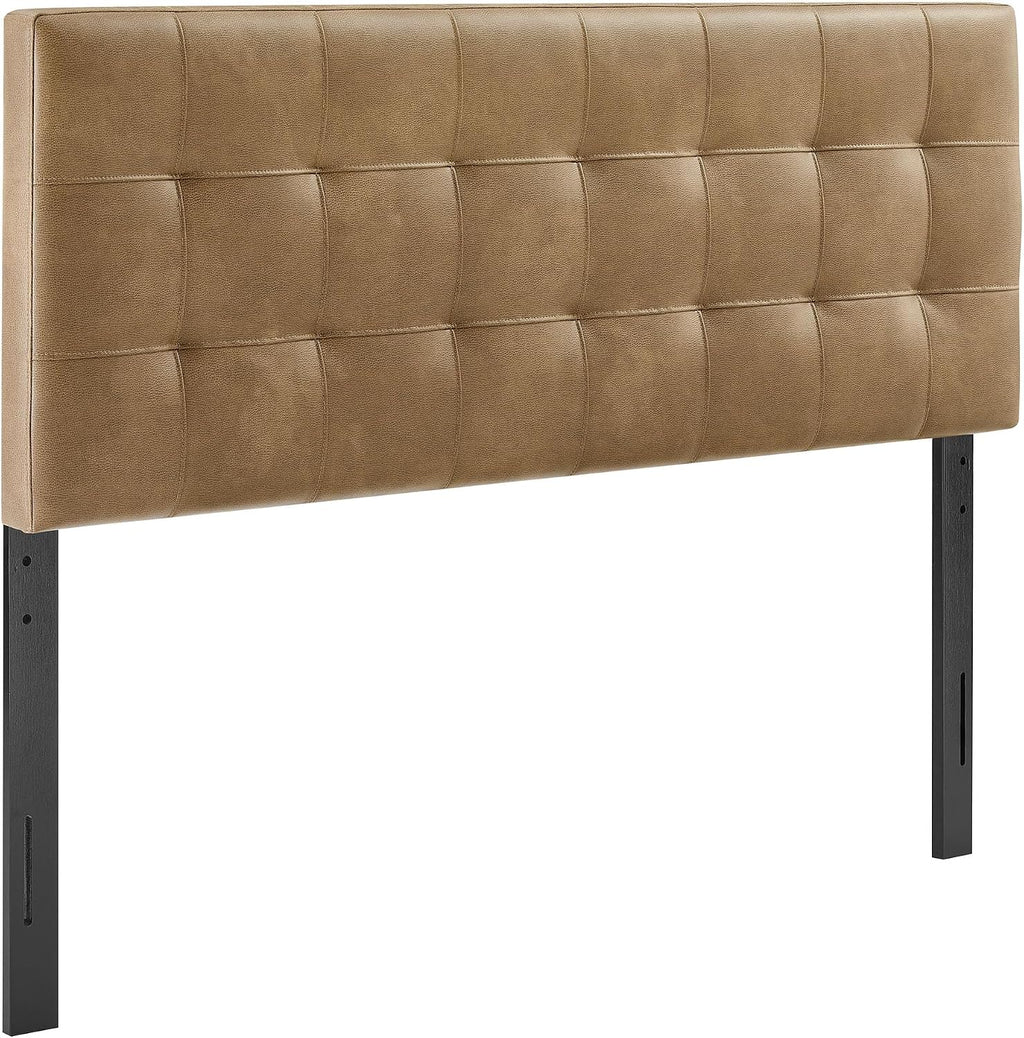 Modway Lily Faux Leather Queen Size Headboard with Biscuit Tufting in Toast - Vegan Leather Upholstery with Padded Design and 5 Height-Adjustable Mounts