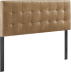 Modway Lily Faux Leather Queen Size Headboard with Biscuit Tufting in Toast - Vegan Leather Upholstery with Padded Design and 5 Height-Adjustable Mounts