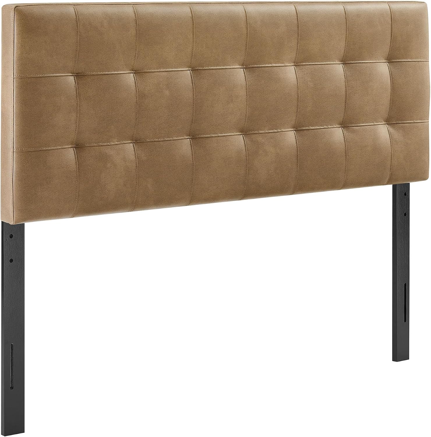Modway Lily Faux Leather Queen Size Headboard with Biscuit Tufting in Toast - Vegan Leather Upholstery with Padded Design and 5 Height-Adjustable Mounts