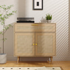 Furnify Rattan Sideboard Buffet, Boho Kitchen Cabinet with Drawer & 2 Doors, Modern Mid Century Accent Cabinet with Adjustable Shelf,Coffee Bar for Living Room, Entryway, Kitchen, Oak