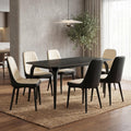 Modern Dining Table Set for 6,63 inch Sintered Stone Kitchen Table and Chairs,Rectangular Dining Table Set of 6 with PU Leather Chair,7 Piece Dining Room Table Set for Kitchen, Office, Apartment