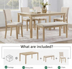 VilroCaz Farmhouse 6 Piece Dining Table Set, Wooden Rectangular Kitchen Table Set with 4 Upholstered Chairs and Bench for Living Room, Kitchen, Dining Room