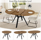 HIPIHOM Extendable Round Dining Table Set for 6 People, 43.3"-59.1" Extendable Kitchen Table with 6 Upholstered Chairs, Space Saving for Kitchen Dining Room (Walnut Table+6 U-Shaped White Chairs)