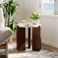 COSIEST Small Round Side Table, Modern 3-Leg Accent End Table with Faux Marble Wood Top and Wood-Like Legs, Nightstand for Living Room, Bedroom, Office, Cream White & Dark Brown,17.7”Dia. x 18.9”H