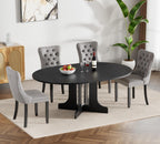 Henf 5 Piece Round Extendable Dining Table Set for 4, 43"-59" Wood Oval Expanding Kitchen Table with 4 Chairs, Space Saving Extendable Dining Room Tables with Pedestal Base (Black & Gray)