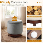 Giantex Round Ottoman with Storage, 360° Swivel Velvet Vanity Stool with Removable Lid, Wood Frame & Legs, Ottoman Foot Rest for Living Room, Bedroom, Makeup Room No Assembly (Gray & Walnut)