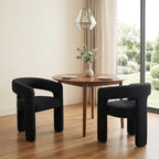 HNY Modern Barrel Kitchen & Dining Room Chairs Set of 6, Sherpa Upholstered Accent Chairs with Arm, 18.5'' Wide Side Armchairs Vanity Chairs for Living Room Bedroom Makeup Small Spaces, Black