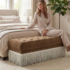 Hyfirm 47-Inch Chenille Ottoman Bench Vintage Tufted Fringe Design Brown | From bedroom dressing to living room lounging, this bench serves as an end-of-bed seat, sofa footrest, or entryway accent