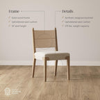 Nathan James Cove Boho Solid Wood Dining Chair with Woven Seagrass Back and Upholstered Seat, Flax/Light Brown
