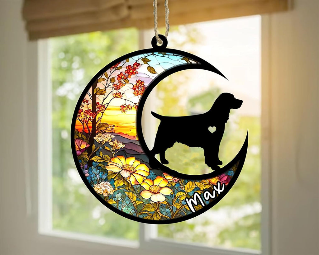 Personalized Dog Memorial, Custom Name English Springer Spaniel Dog Christmas Ornament with Name, Custom Breeds, Pet Loss Light Catcher, Gifts for Lovers Loss of Pet Sympathy on Mothers Day Christmas