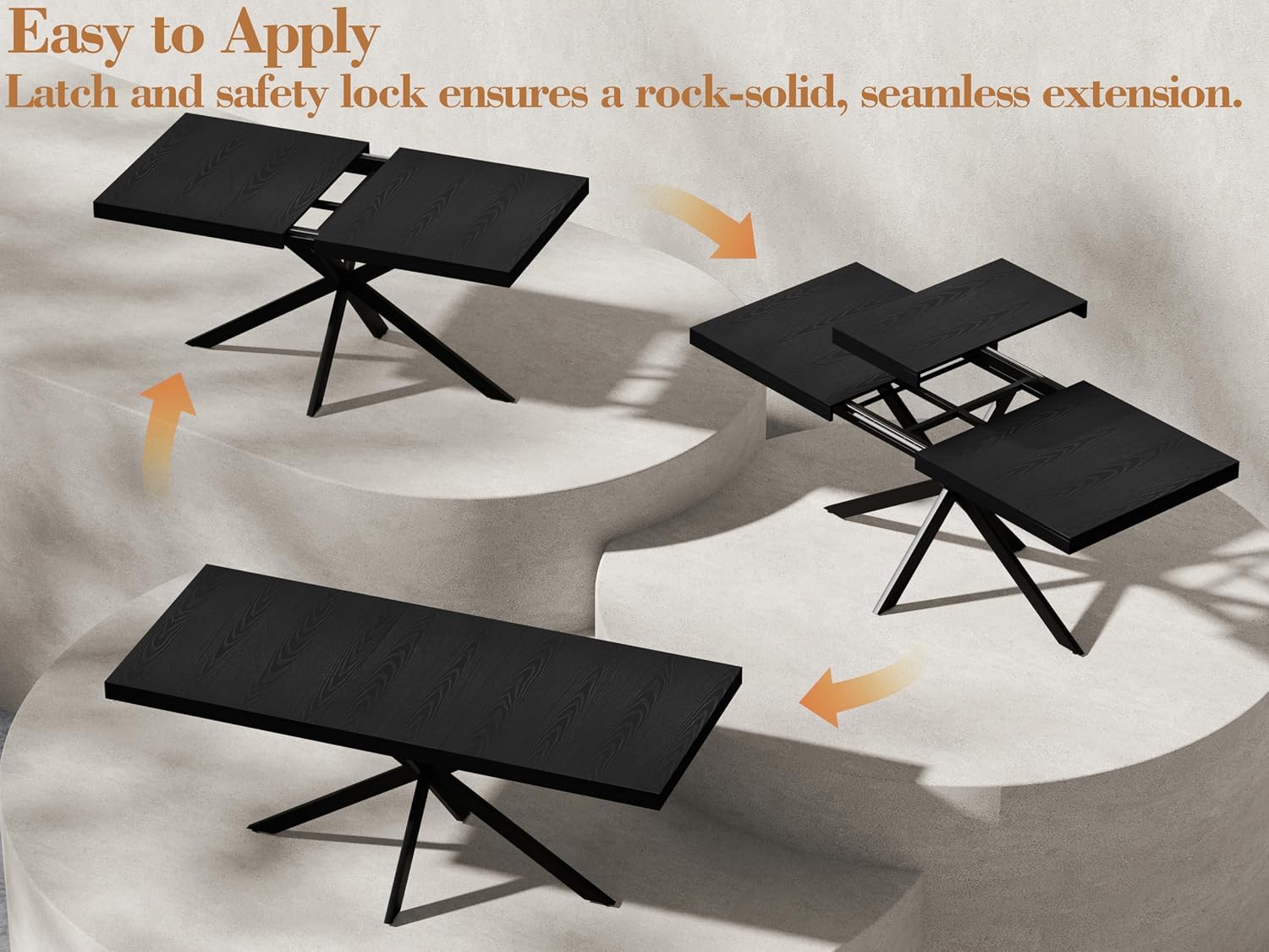 Extendable Dining Room Table for 4 6 8,55"-70" Kitchen Table Leaf,Black