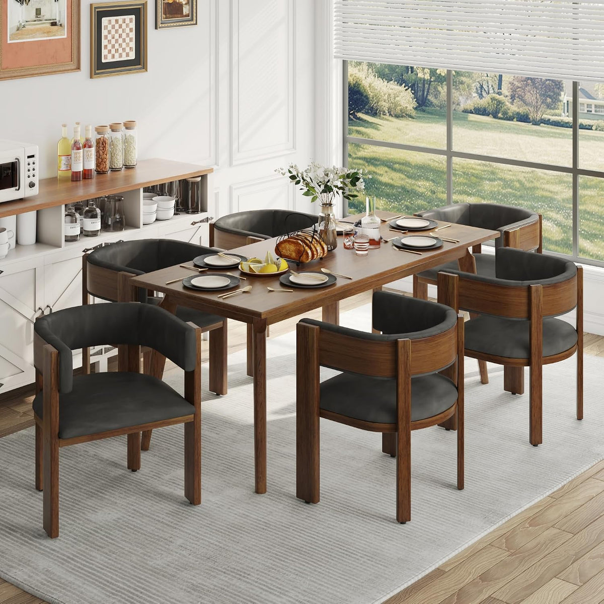 Squireewo Barrel Dining Chairs Set of 2, Modern Dining Room Chairs with Curved Backrest, Kitchen Chairs with Solid Wood Legs, Comfortable PU Leather Upholstered Seat, Adjustable Foot Pad, Dark Grey