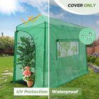 EAGLE PEAK Replacement Cover for 10x5 Portable Lean-to Greenhouse, 2 Roll-Up Zipper Entry Doors and 1 Large Roll-Up Side Window (Frame Not Included), Green