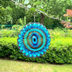 3D Wind Spinner Mandala 10 Inch Evil Eye Stainless Steel Wind Sculpture Blue Hanging Ornament Laser Cut Metal Art for Indoor Outdoor Garden Decoration Protective Amulet for Home and Yard