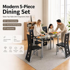 Karl home 5-Piece Dining Table Set, W/ 4 PVC Chairs & Glass Dining Table | Modern glass dining table set for 4, for kitchen & breakfast dining living room, space saving, easy assembly