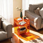 Acrylic Record Player Table with Storage Shelf, Clear Side Table Nightstand (Orange, Medium)