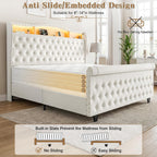 King Size Bed Frame with 51.2" Tall Lighted Storage Headboard and Charging Station, Velvet Upholstered Tufted Wingback Platform Bed with Footboard, No Box Spring Needed, Noise-Free