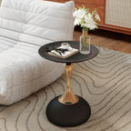 Metal Round End Table,Modern Pedestal Table,Corner Drink Tables,Accent Side Table Nightstand for Living Room,Patio and bar (Black-Gold)