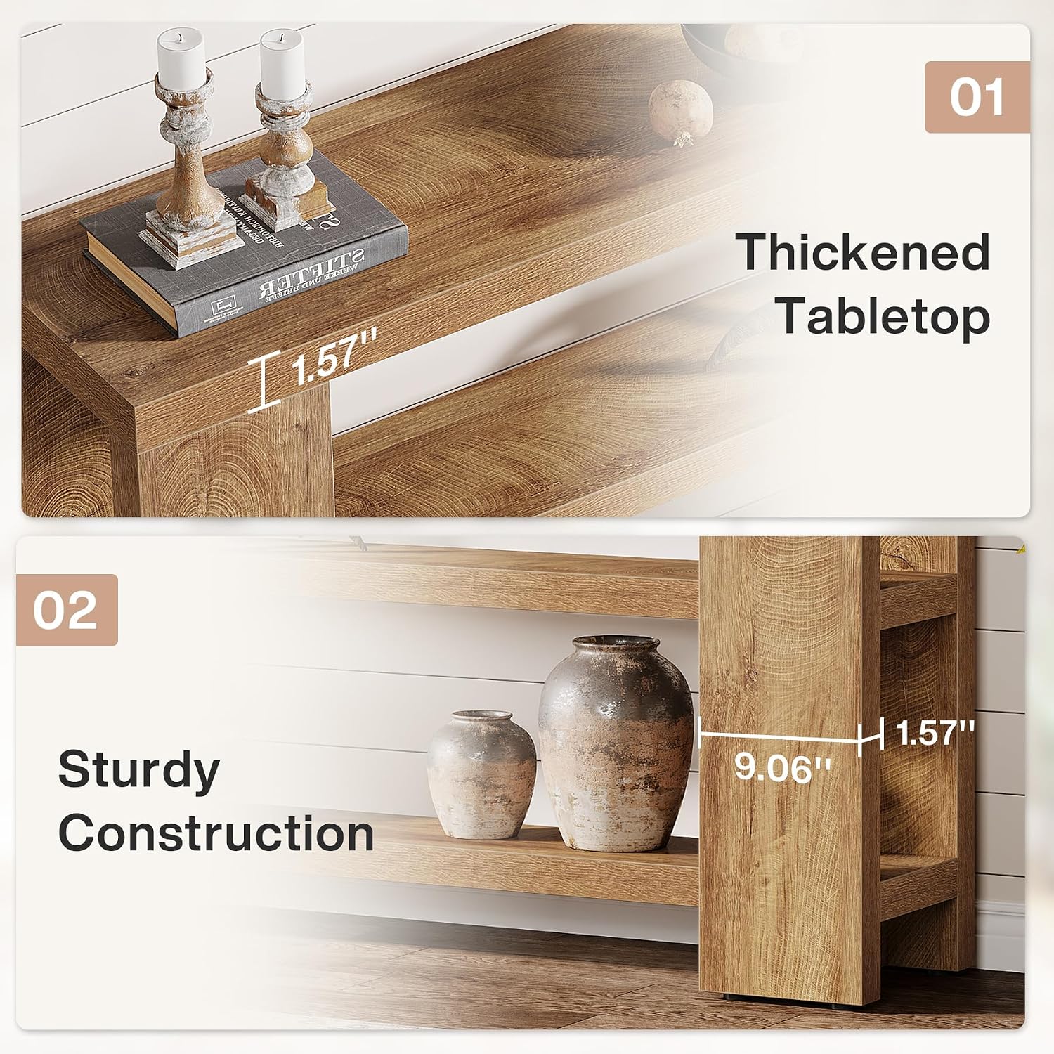 Tribesigns 70.9-Inch Extra Long Console Table with Storage, Narrow Wooden Sofa Table Behind The Couch, Farmhouse 3-Tier Entry Foyer Table for Entryway, Living Room, Hallway, Natural