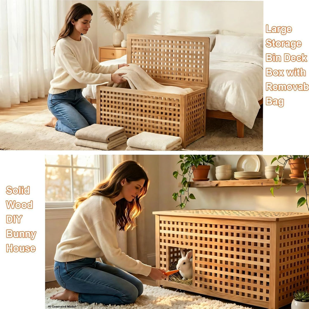 Solid Wood Entryway Bench with Storage, storage chest with Removable Bag | Large storage chest with Removable Bag, Wood Coffee Table for Living-room, Bedroom, Patio, DIY Bunny House, 39x20x20in