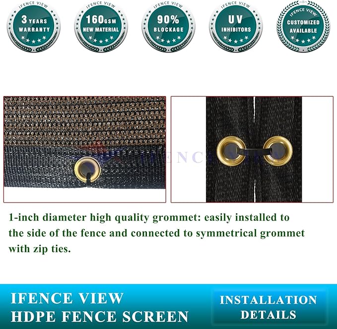 6'x1' to 6'x100' Brown Shade Cloth Panels Fence Privacy Screen Fabric Mesh Net for Construction Site Yard Driveway Garden Railing Pool Balcony Canopy Awning 160 GSM(6'x100')