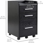 HOMCOM 3 Drawer File Cabinet Office Storage Lock, Wheels, Letter/A4, Black | Edged Top, Small Office Storage