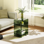 Acrylic Record Player Table with Storage Shelf, Clear Side Table Nightstand (Green, Medium)